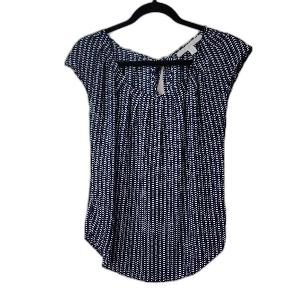 LC Lauren Conrad Navy and White Heart Blouse